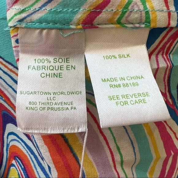 Lilly Pulitzer Rogan silk patterned halter top rainbow colorful aqua 5117 - Picture 8 of 12